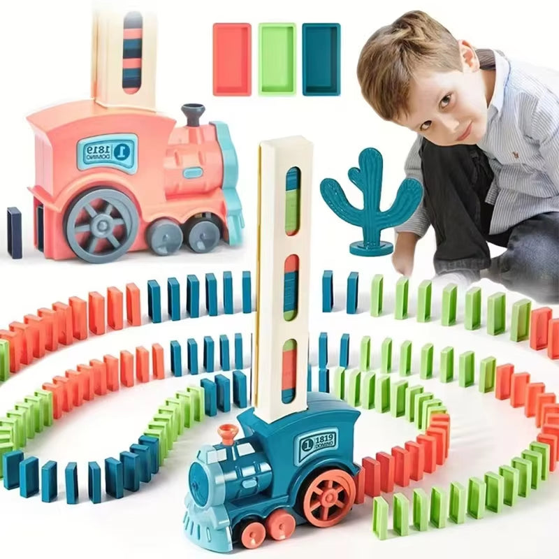 Domino Children'S Puzzle Building Blocks Automatically Put Small Train Chain Reaction Mechanism