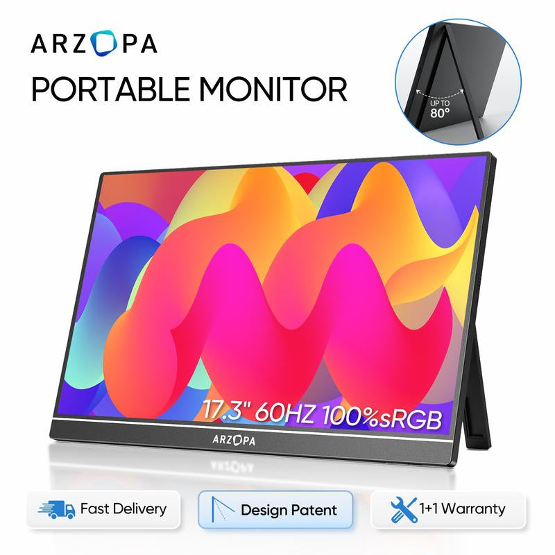 ARZOPA Portable Monitor 15.6'' FHD IPS Display Laptop Monitor 1080P USB C HDMI Computer Display HDR Eye Care External Screen for PC Mac Xbox Switch PS5 Iphone15 Suitable for Study, Work, Travel, Gaming